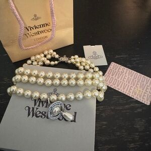 Vivienne Westwood three row pearl drop Necklace in silver